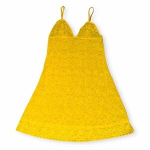 Vintage Y2K Victoria's Secret Yellow Lace Mini Slip Dress Sheer Cami (S/M)